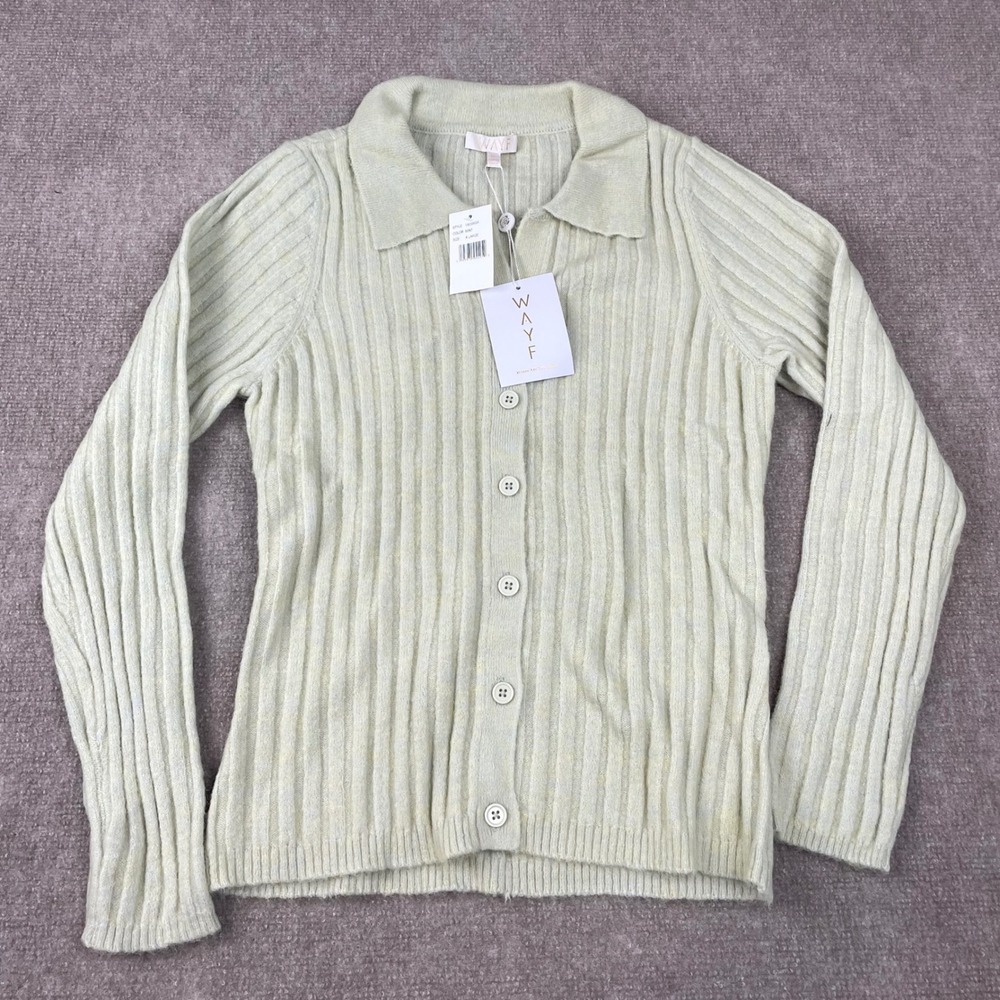 Wayf Sawyer Polo Cardigan Sweater Womens XL Mint Rib Knit Texture Button Front